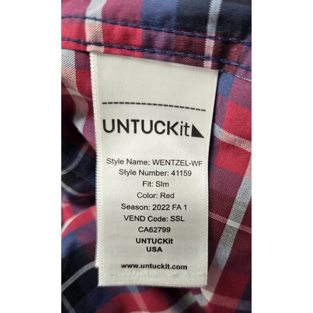 UNTUCKit Shirt Mens L Red Plaid Button Down Wentzel-WF Long Sleeve Slim Fit‎ - Picture 5 of 6